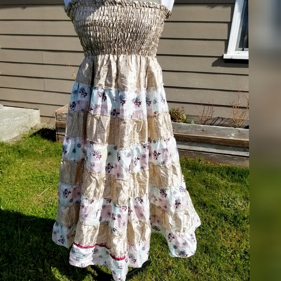 Vintage Silk bohemian skirt/dress, M Champagne - Picture 5 of 11